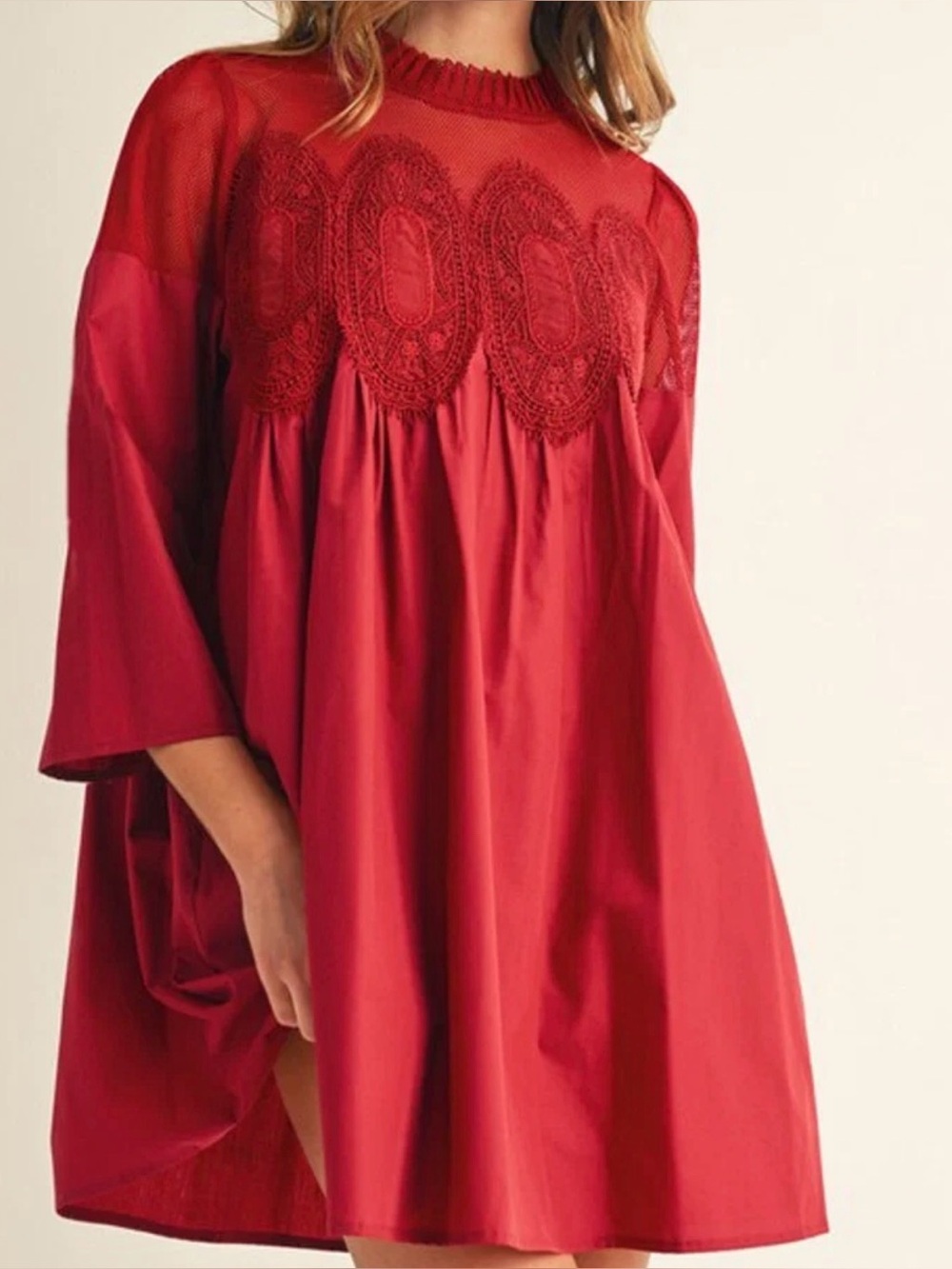 JODIFL Red Lace-Panel babydoll dress
